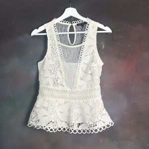 Romeo Juliet Couture Lace Top Peplum Ivory Sheer